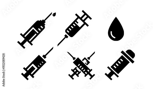 Medical Syringe Silhouette Icon Collection Injection and Vaccination Vector Set
