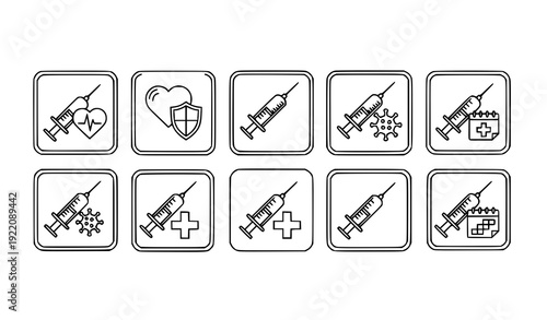 Syringe Thin Line Icon Set Medical Injection Outline Vector Collection