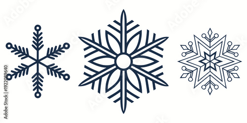 Three distinct snowflake designs showcasing intricate patterns and unique structures