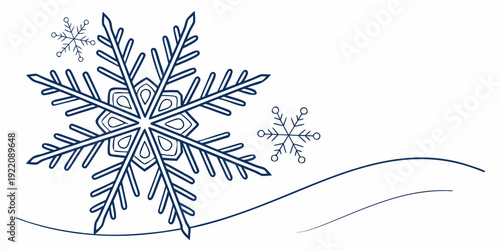 Intricate blue snowflake design with delicate swirling patterns and a flowing wave.