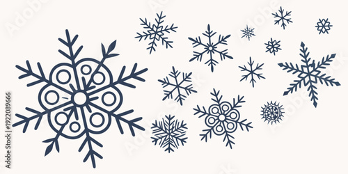 A beautiful illustration of various snowflakes in different shapes and sizes
