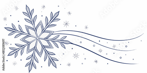 Intricate snowflake design with delicate swirling patterns and scattered snowflakes