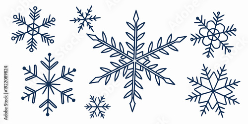 A beautiful collection of intricate snowflakes in various shapes and sizes.
