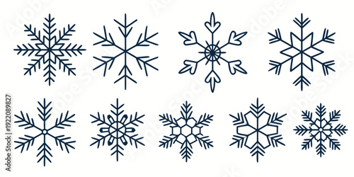 A collection of eight intricately designed snowflakes in a row