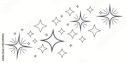 A whimsical illustration of stars in various sizes and styles scattered across a white background.