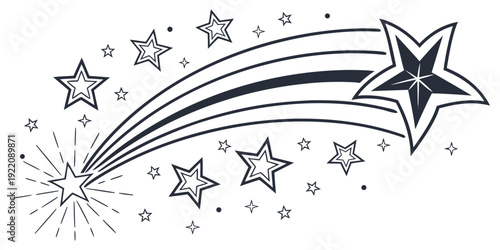 A vibrant illustration of a shooting star with a trail of smaller stars and sparkles.