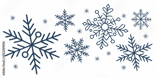A collection of intricate snowflakes in various shapes and sizes.