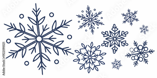 Beautiful intricate snowflakes with different shapes and sizes