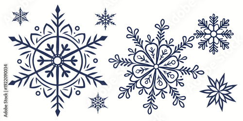 Intricate snowflakes with unique patterns and delicate ice crystal formations.