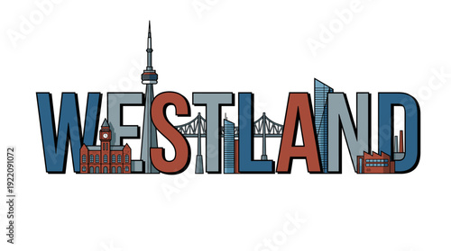Westland wordmark city skyline vector illustration