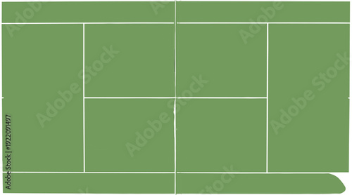 Green Tennis Court Vector Illustration Featuring Top View Perspective with White Boundary Lines and Minimalist Design Isolated on White Background for Sports Theme Projects