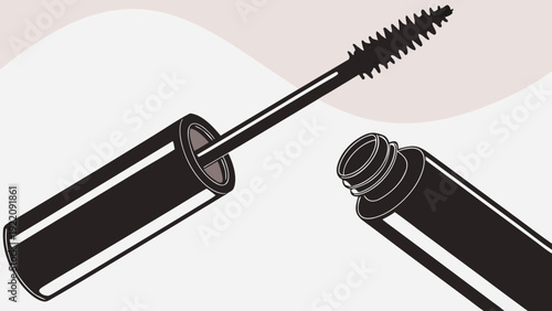 Mascara tube and wand for eye makeup application.