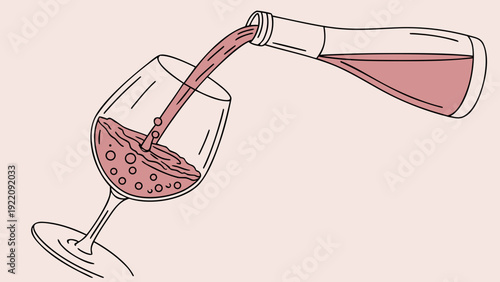 Pouring Ros Wine into a Glass from a Bottle.