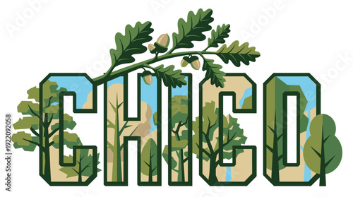 Chico California city name with nature landscape vector illustration