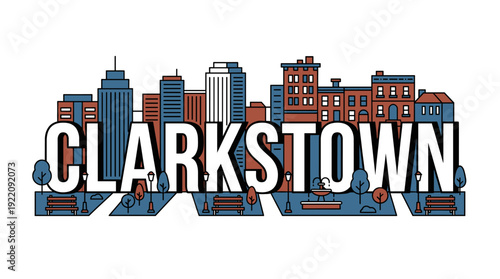 Wallpaper Mural Clarkstown city skyline typography vector illustration Torontodigital.ca
