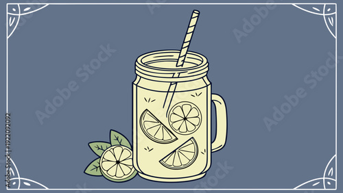 Refreshing Lemonade Drink in a Mason Jar with Lemon Slices.