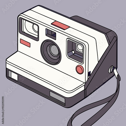 Retro Instant Camera Illustration on Gray Background.