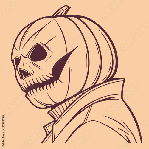Spooky Jackolantern Head Halloween Illustration.