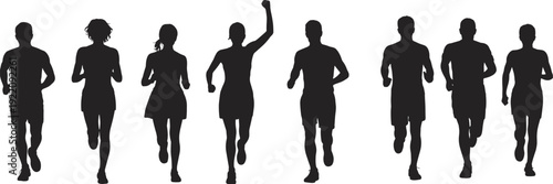Running People Silhouettes Collection, Men and Women Jogging Marathon Race Vector Illustration Set for Fitness and Sports Design