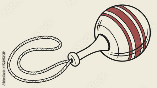 Vintage Baby Rattle with Striped Ball and Loop Handle.