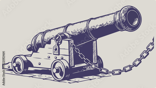 Vintage Cannon Illustration with Chain Detail.