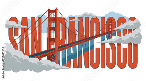 Golden Gate Bridge with San Francisco typography vector illustration