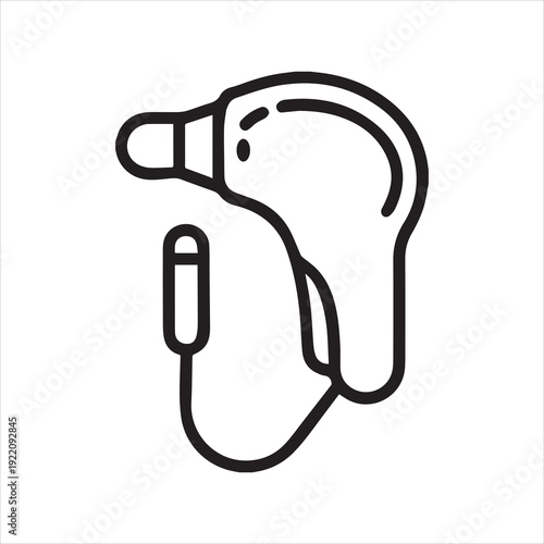 Thin line hearing aid device icon silhouette isolated on white background