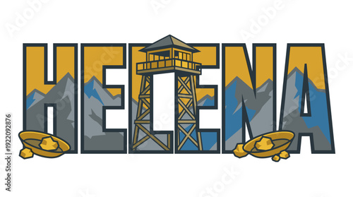 Helena Montana travel souvenir with mountain landscape vector illustration