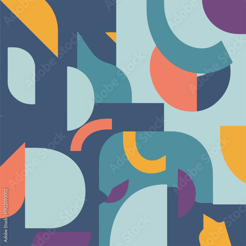 Colorful abstract design featuring geometric shapes half circles, arcs, and other forms
