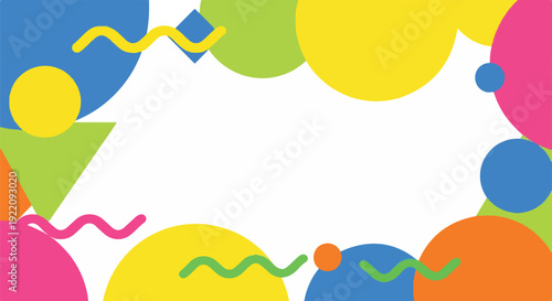 Colorful abstract design featuring varied geometric shapes on a white background