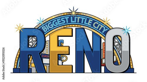 Iconic Reno arch biggest little city vector illustration