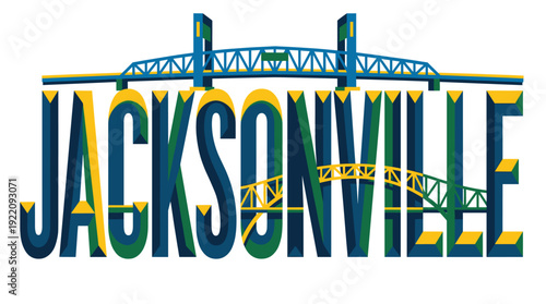 Jacksonville city text with bridge vector illustration