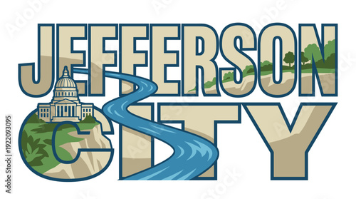 Jefferson City Missouri skyline and river landscape vector illustration