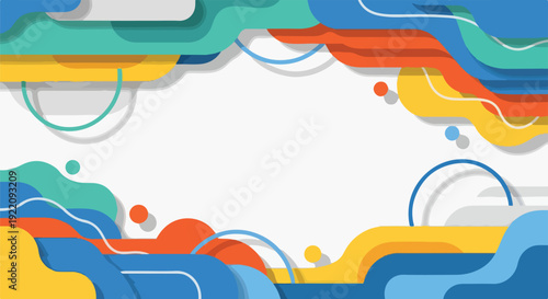 Colorful abstract design with layers and shapes, blank space in the center