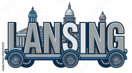 Lansing Michigan city name with capitol building vector illustration