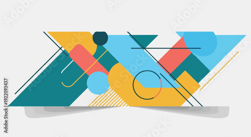 Colorful abstract design with shapes, lines, and a shadow