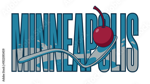 Wallpaper Mural Minneapolis city name with spoon and cherry vector illustration Torontodigital.ca