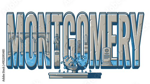 Montgomery city name with landmarks vector illustration