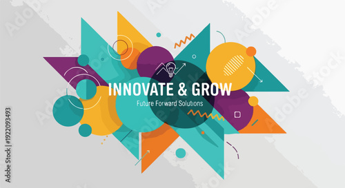 Colorful abstract design with text "Innovate & Grow