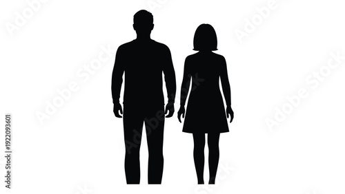 A man and woman standing side by side in silhouette isolated on white background, Vector