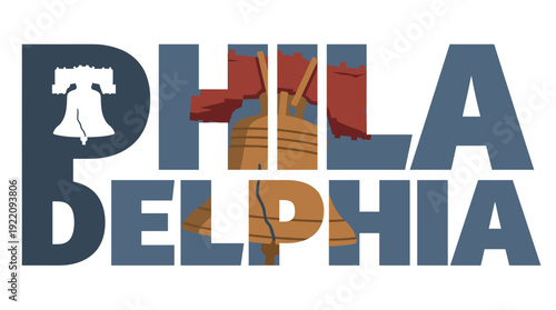 Philadelphia city name and Liberty Bell vector illustration