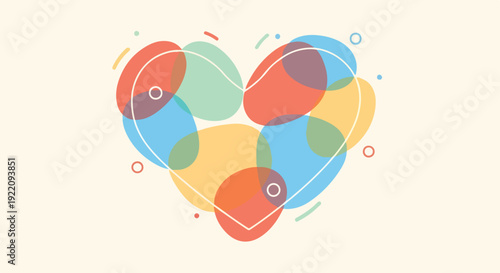 Colorful, abstract heart made of overlapping shapes and lines