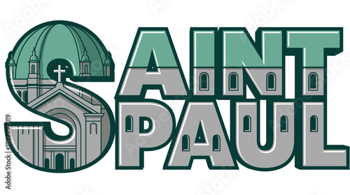 Saint Paul Minnesota typography with cathedral vector illustration
