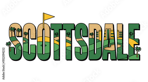 Scottsdale Arizona golf course resort typography vector illustration