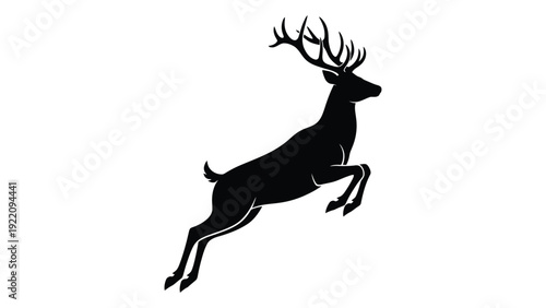 A black silhouette of a deer jumping isolated on white background, Vector