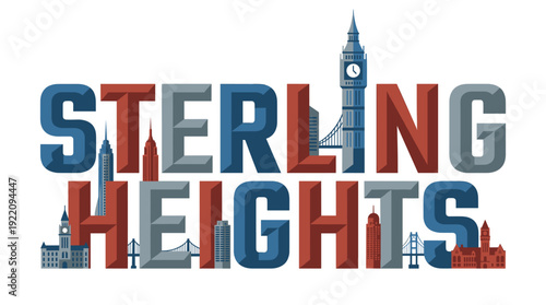Sterling Heights typography design with city landmarks vector illustration