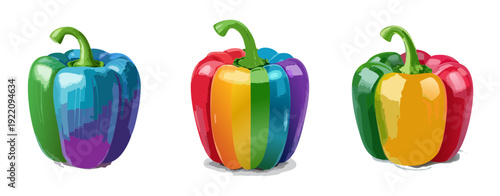 Bell Pepper Vector Set – Gradient and Multicolor Capsicum Illustration Collection with Glossy Finish, Vibrant Vegetable Clipart