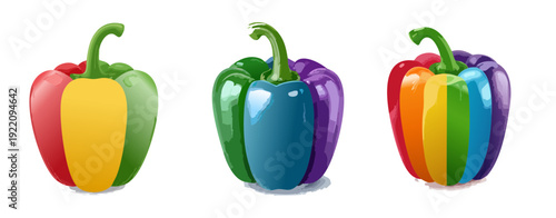 Bell Pepper Vector Set – Gradient and Multicolor Capsicum Illustration Collection with Glossy Finish, Vibrant Vegetable Clipart
