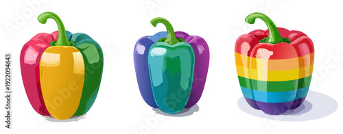 Bell Pepper Vector Set – Gradient and Multicolor Capsicum Illustration Collection with Glossy Finish, Vibrant Vegetable Clipart