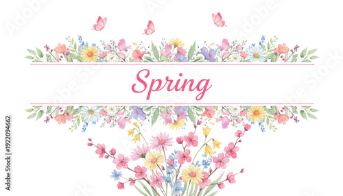 Spring Floral Border with Butterflies for Website Banner, Greeting Card, and Social Media Promotion